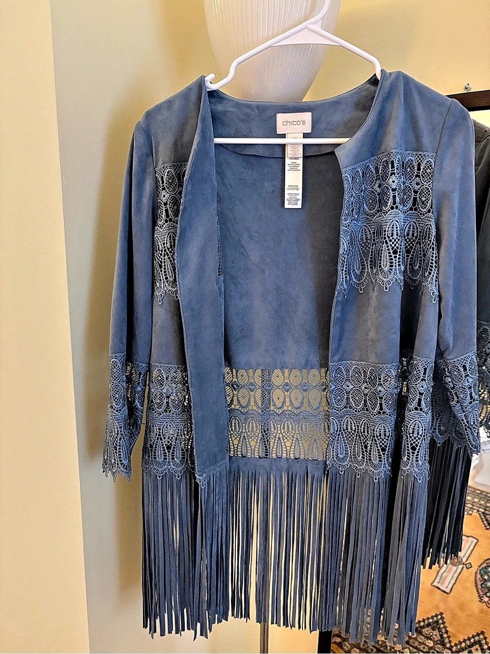 Chico's Faux Suede Cutwork fringe Jacket - Picture 4 of 7